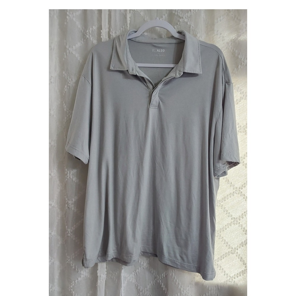 01.ALGO Mens Performance Polo Shirt XXL Light Grey Moisture Wicking UPF 40 Short